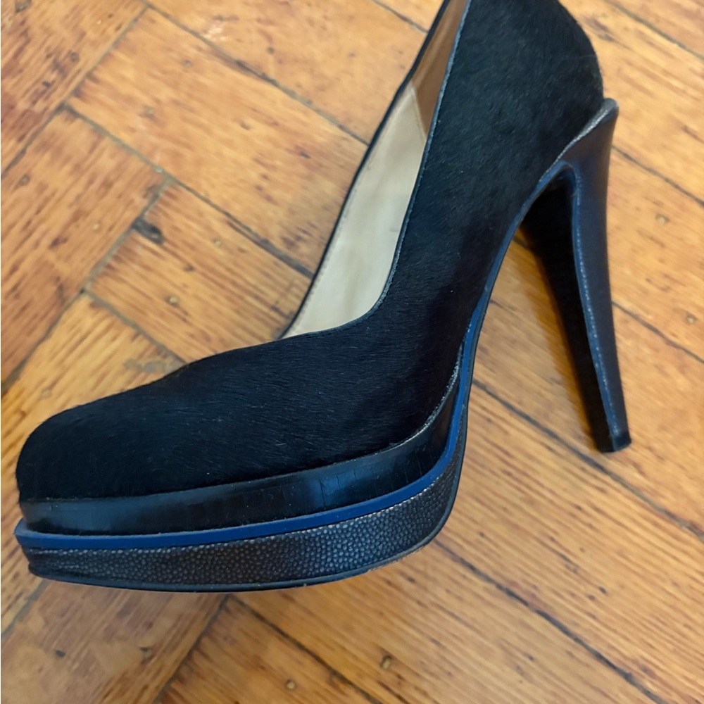 Cole Haan Black Pony Hair Platform Heels